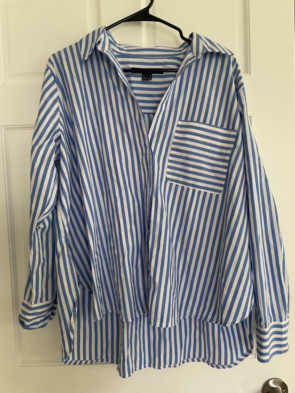 Blue and White Striped Button-Up Shirt